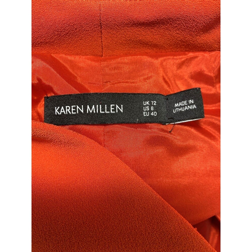 Karen Millen Dress Sz 8 Accordion Midi Skirt Sleeveless Lined Orange Stretch - Picture 9 of 10
